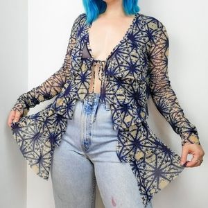 Jean Paul Gaultier Soleil Blue Starburst Mesh Ruffled Cardigan